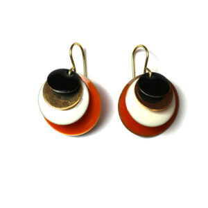 Boucles d'oreille Palette orange, blanc cassé, doré et noir