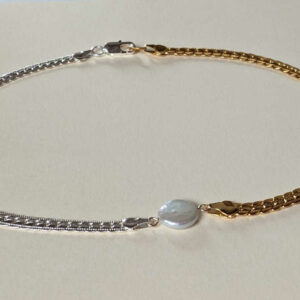 collier upcyclé en argent et or laminé et perle douce